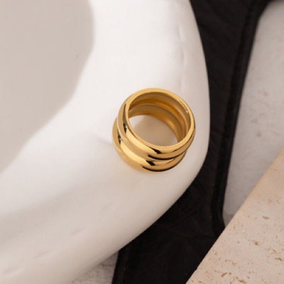 18K gold plated layered tube ring - Picture 5 of 7
